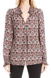 Max Studio Printed Crepe Long Sleeve Top In Bkrstpbl