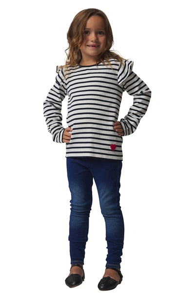 French Connection Kids' Rib Knit Stripe Print Top & Jeggings Set In Snow White