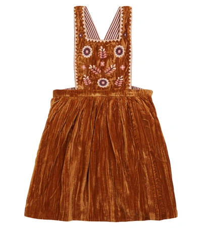 Louise Misha Kids' Ginette Velvet Apron Dress In Brown | ModeSens