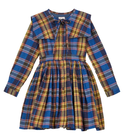 Morley Kids' Odille Melton Checked Cotton Dress In Blue