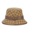 Gucci Bucket Hat With Signature Logo Patterntrim In Brown