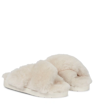 Inuikii Shearling Crossover Slide Sandals In Beige