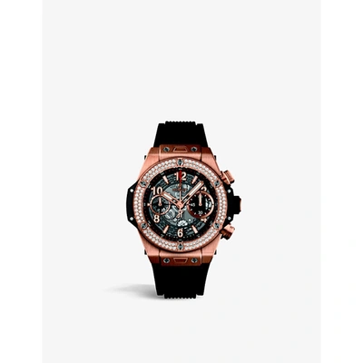Hublot 765jt9 Big Bang Unico 18k Rose Gold 1.1ct Diamond And Sapphire Crystal Watch In Black
