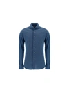 Orian Tile-print Long Sleeved Shirt In Denim Blue
