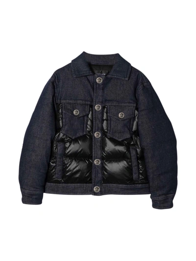 Versace Kids' Down Puffer Denim Trucker Jacket In Black