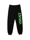 Versace Black Trousers With Green Print Kids In Nero/verde