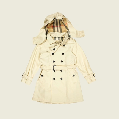 Burberry Kids' Classic Beige Cotton Trench Coat With Check Interior With Detachable Hood