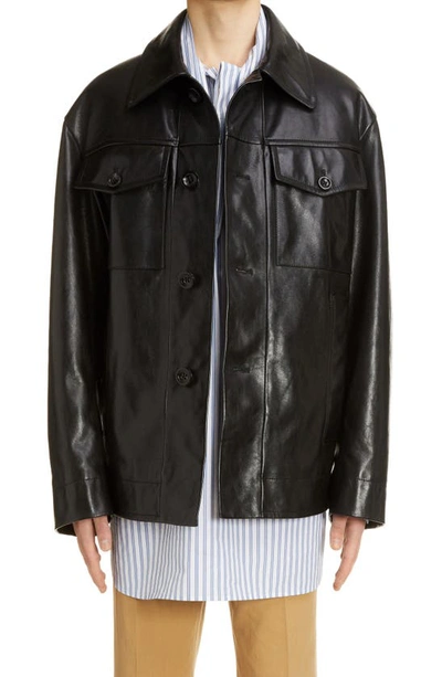 Dries Van Noten Lendal Oversize Leather Shirt Jacket In Black