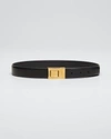 Saint Laurent Ysl Square Buckle Leather Belt In Black