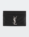 Saint Laurent Ysl Monogram Card Case In Grained Leather In Black