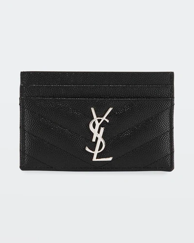 Saint Laurent Ysl Monogram Card Case In Grained Leather In Black