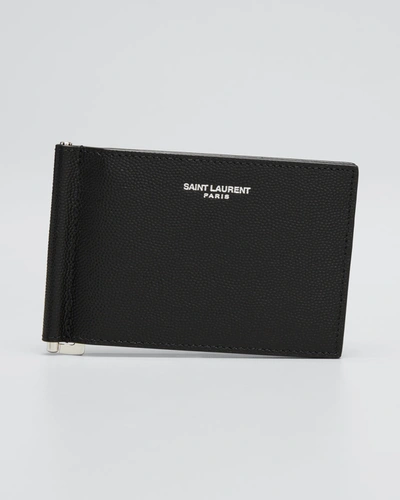 Saint Laurent Men's Ysl Leather Wallet W/ Money Clip In Nero