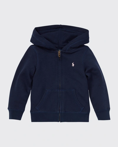 Ralph Lauren Girl's Drapey Terry Zip Hoodie In French Navy