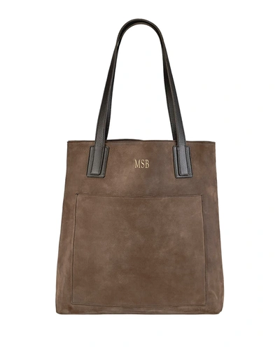 Graphic Image Metro Nubuck Leather Tote Bag, Personalized In Taupe