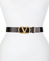 Valentino Vlogo Buckle Reversible Leather Belt In Smokey Brown/nero