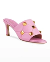 Valentino Garavani Roman Stud Quilted Napa Slide Sandals In Pink