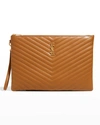 Saint Laurent Monogram Ysl Large Chevron Quilted Flat Wristlet Pouch, Black In 2516 Naturel Dark