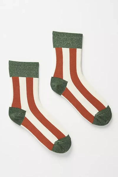 Hansel From Basel Vertical Stripe Crew Socks In Brown