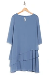 Marina 3/4 Sleeve Tiered Ruffle Shift Dress In Slate