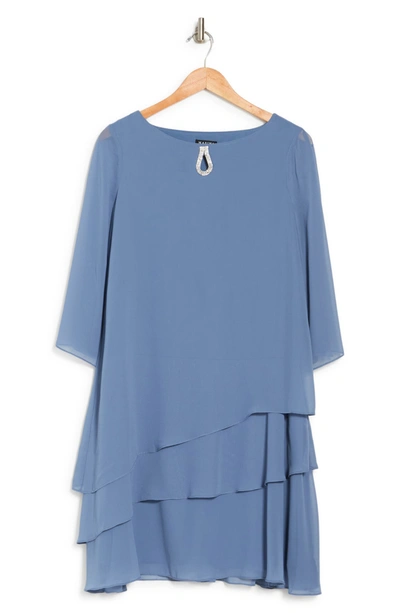 Marina 3/4 Sleeve Tiered Ruffle Shift Dress In Slate