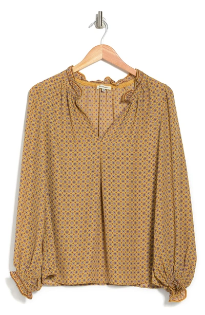 Max Studio Printed Crepe Long Sleeve Top In Gdtehsqp