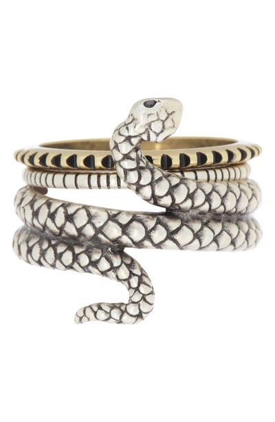 Abound Cz Serpent Ring Set In Silver- Brass