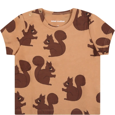 Mini Rodini Brown T-shirt For Babykids With Squirrels