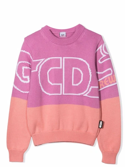 Gcds Mini Kids' Lilac Sweater For Girl With White Logo In Pink
