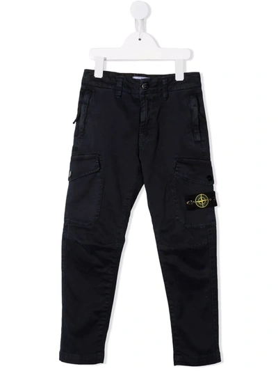 Stone Island Kids' Slim-fit Cotton Trousers In Blue