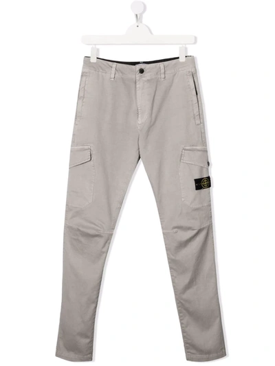 Stone Island Kids' Logo-patch Straight-leg Trousers In Grey