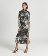 Reiss Theresa Floral Print Long Sleeve Midi Dress In Blue
