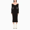 Khaite Pia Off-the-shoulder Rib Midi Dress In Black