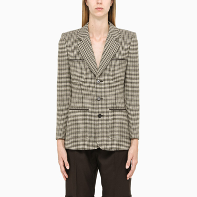 Saint Laurent Single-breasted Jacket In Wool Houndstooth In Multicolor