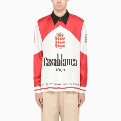 Casablanca Print Long Sleeve Silk Twill Shirt In Red