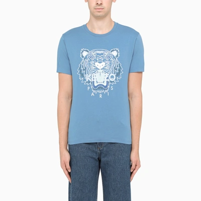 Kenzo Tiger Logo Print Cotton T-shirt In Light Blue | ModeSens