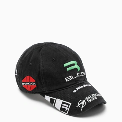 Balenciaga Embroidered Cotton Cap In Black