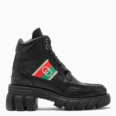 Gucci Black Web Gg Lace-up Boots