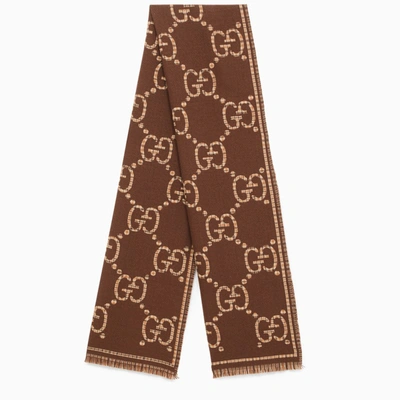 Gucci Brown Gg Wool Scarf