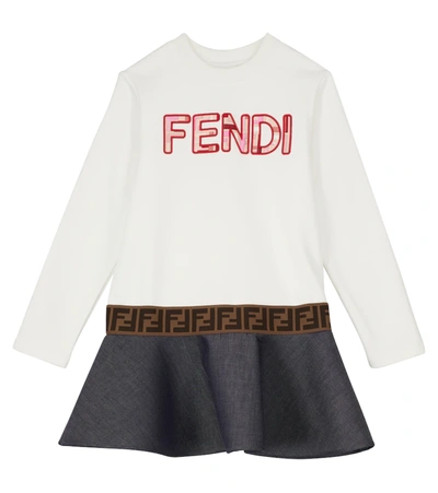 Fendi Kids' Logo刺绣连衣裙 In White