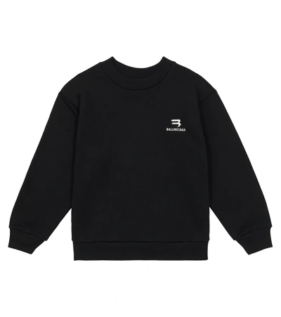 Balenciaga Kids' Logo-embroidered Cotton Sweatshirt In Black