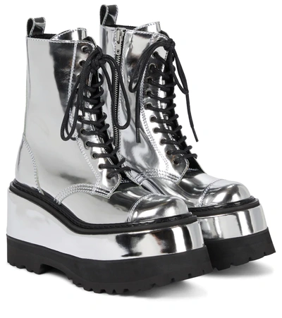 Junya Watanabe Metallic Leather Platform Boots In Silver
