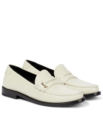 Saint Laurent Women Chalk Nappa Leather Monogram Loafers In White