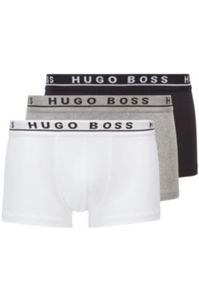 Hugo Boss Three-pack Of Stretch-cotton Trunks With Logo Waistbands Men's Underwear And Nightwear Size 2xl In Black