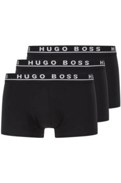 Hugo Boss Three-pack Of Stretch-cotton Trunks With Logo Waistbands In Black
