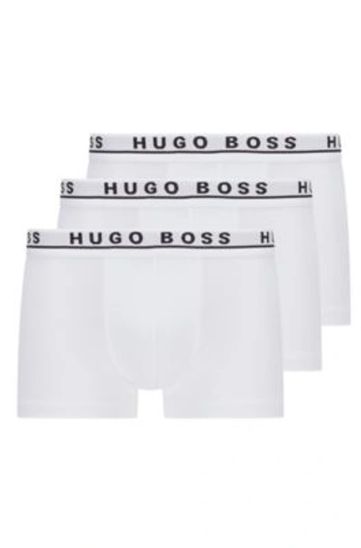 Hugo Boss Three-pack Of Stretch-cotton Trunks With Logo Waistbands In Open Grey