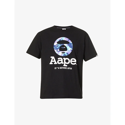 Aape Mens Black Multi Moonface Camo Cotton-jersey T-shirt L