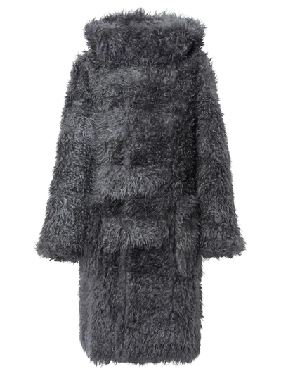 BURBERRY FAUX FUR DUFFLE COAT WITH EAR-DETAIL HOOD TEMPEST GREY