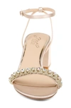 Jewel Badgley Mischka Odonna Embellished Ankle Strap Sandal In Champagne Satin