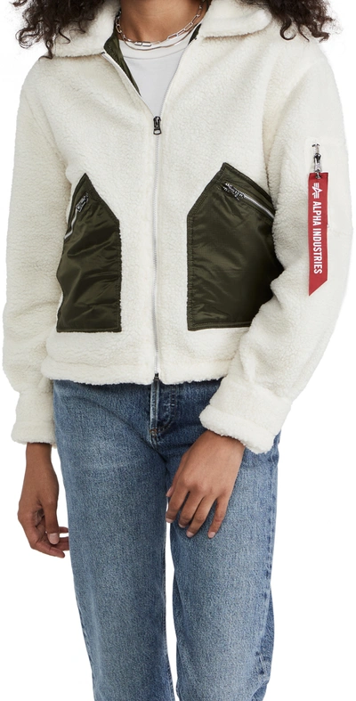 Alpha Industries Cropped Sherpa Utility Jacket In Light Cream