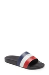 Moncler Tricolor Leather Slide Sandals In Blue